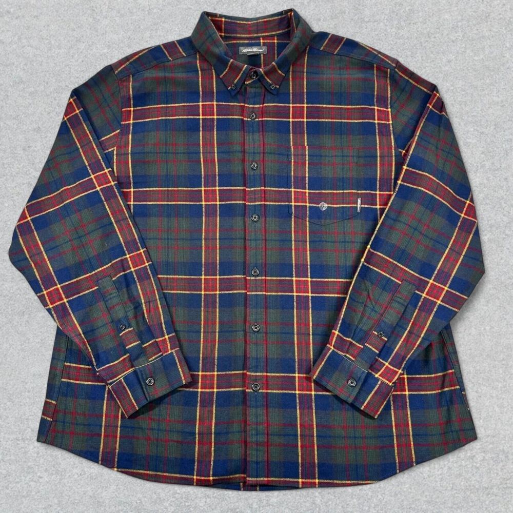 Eddie Bauer Flannel Shirt Mens 2XL Multi Plaid Button Down Long Sleeve Work NWOT